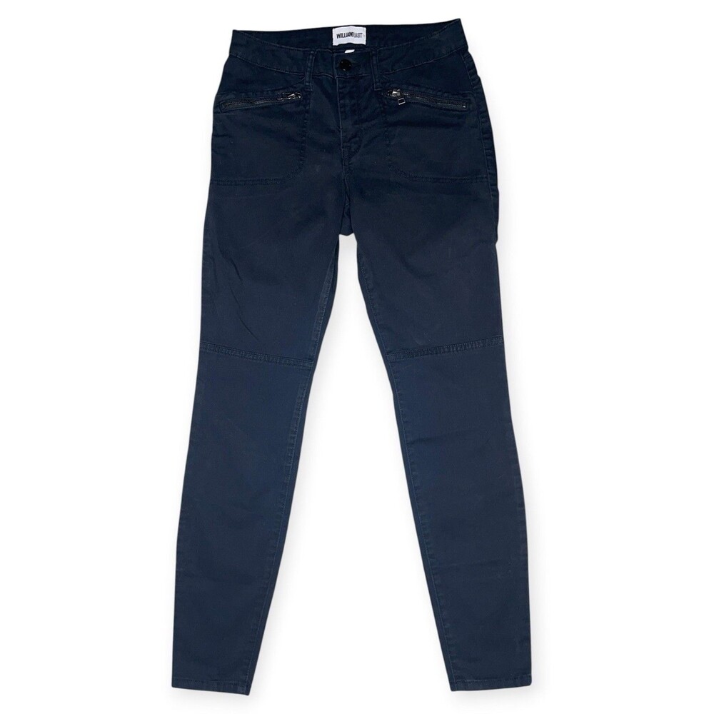 William Rast Jane Skinny Jeans Womens 28 Black Denim Midrise Moto Zipper Biker
